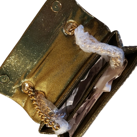 NWT! Kurt Geiger Mirrored Disco Purse w/ Gold Hardware & Dusty - Picture 7 of 12